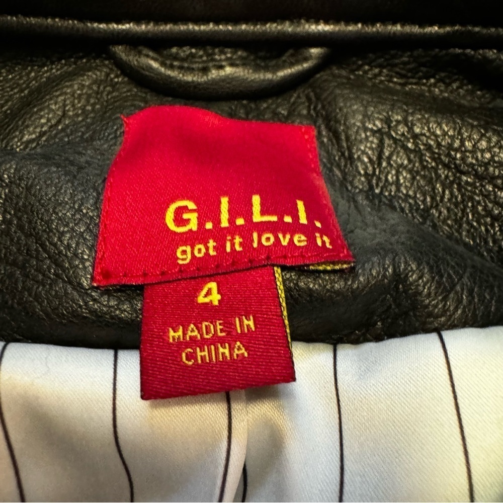 GILI Leather Black Moto Jacket Coat Size 4 Gold Hardware Pockets Zippers NEW - Picture 4 of 16